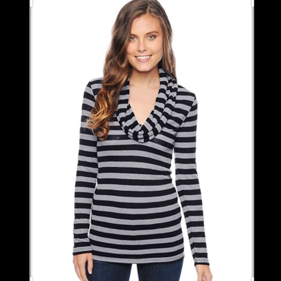 SPLENDID Striped Thermal Cowl Neck Top - Picture 2 of 7